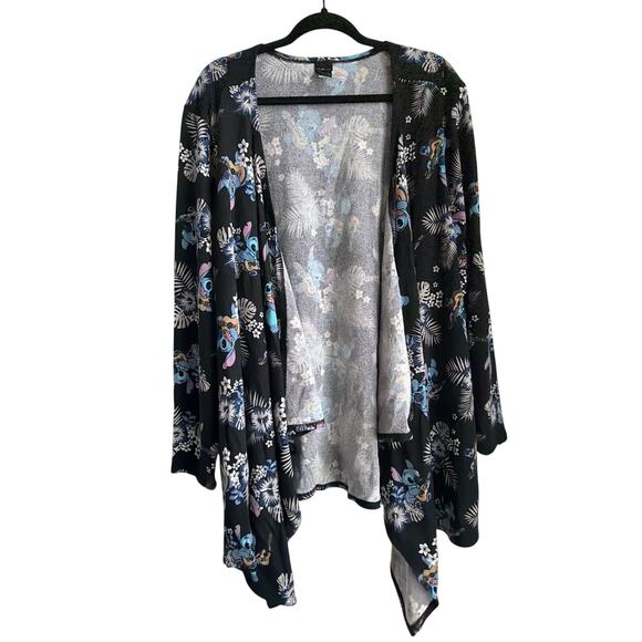 Disney Sweaters - Disney Lilo & Stitch Tropical Floral Cardigan Size 3 Black Sharkbite Hem